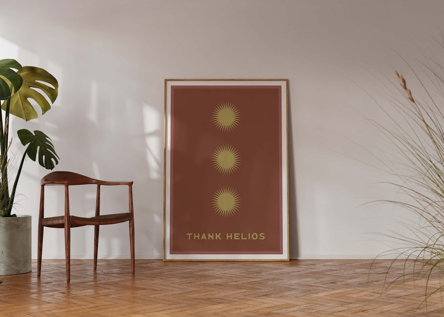 Thank Helios (Dusty Red) | Retro Sun Print | Boho Decor | Ancient Greek Sun God Art Poster