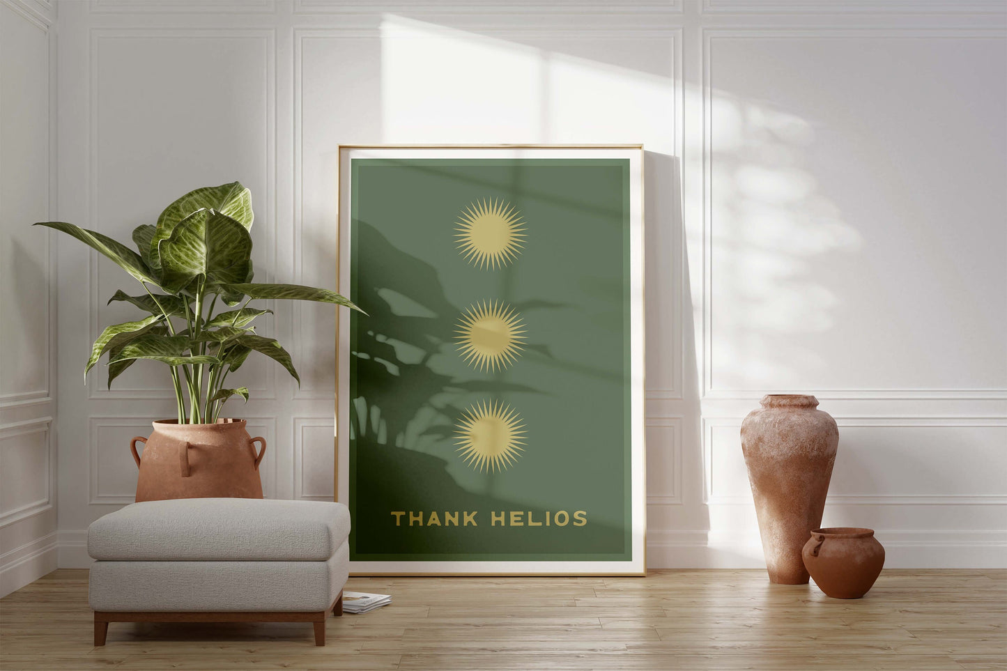 Thank Helios (Olive) | Retro Sun Print | Boho Decor | Ancient Greek Sun God Art Poster