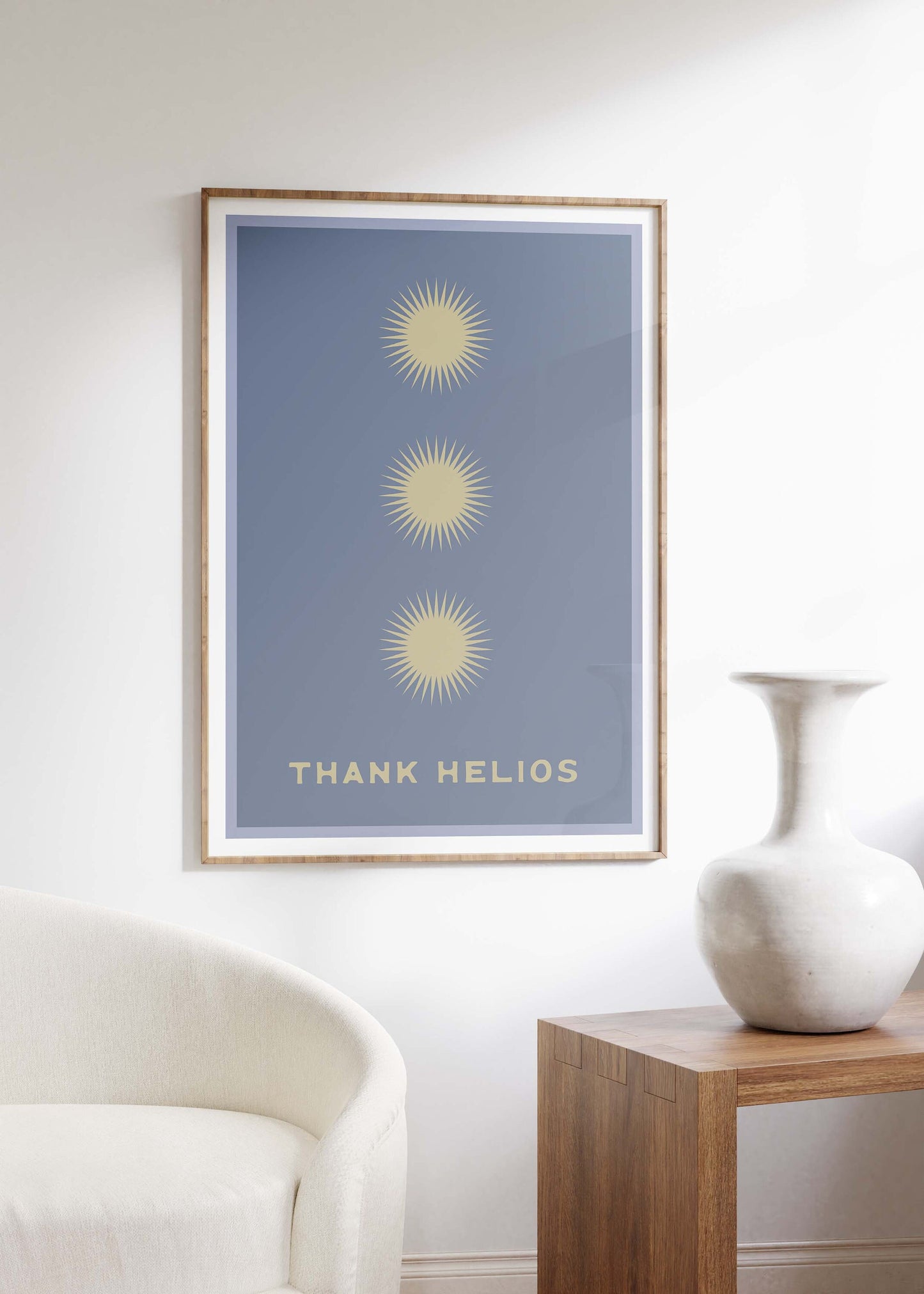 Thank Helios (Sky Blue) | Retro Sun Print | Boho Decor | Ancient Greek Sun God Art Poster