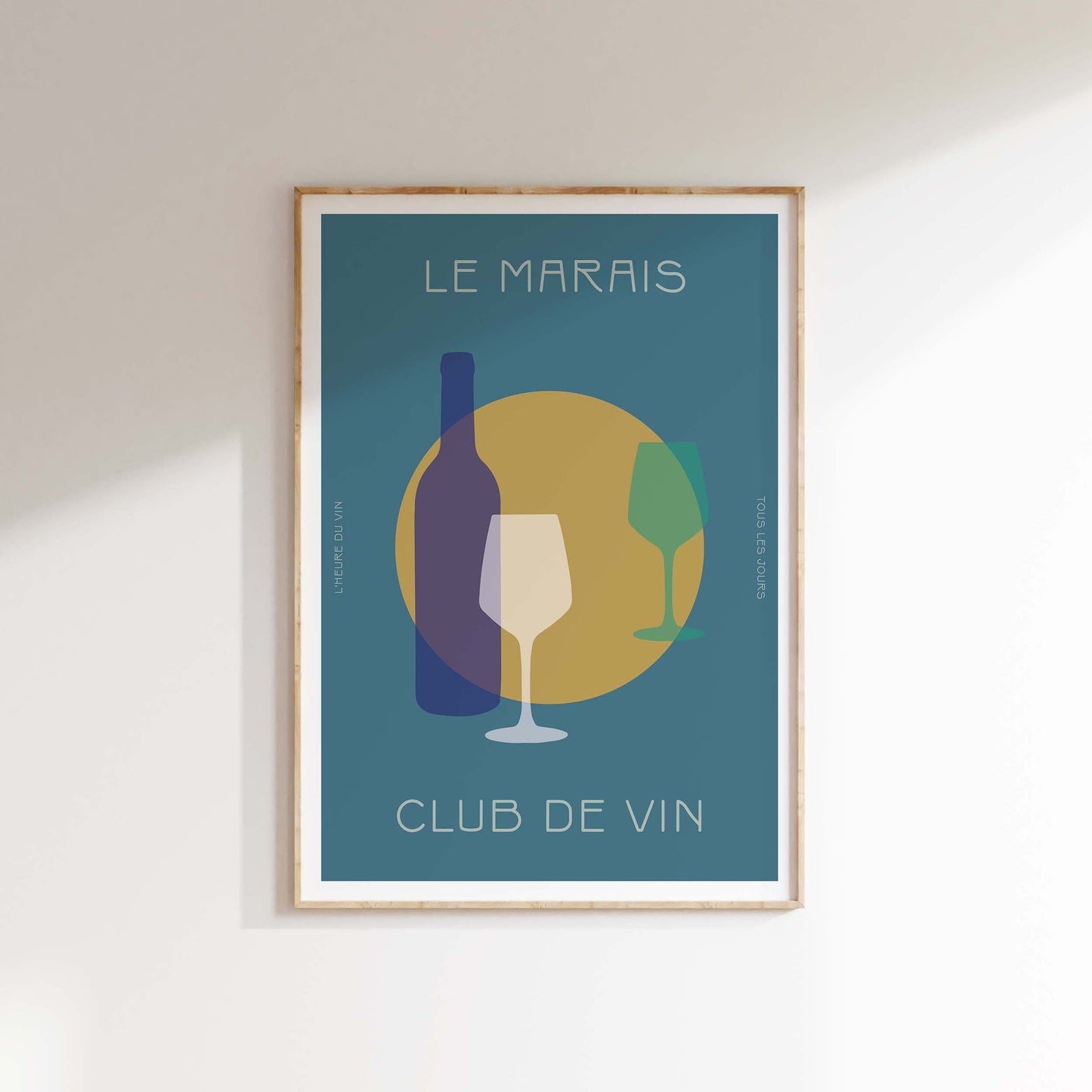 Club de Vin (Teal Blue) Wine Print | Art Poster | Kitchen Wall Art | Gallery Wall | Retro Wine Poster