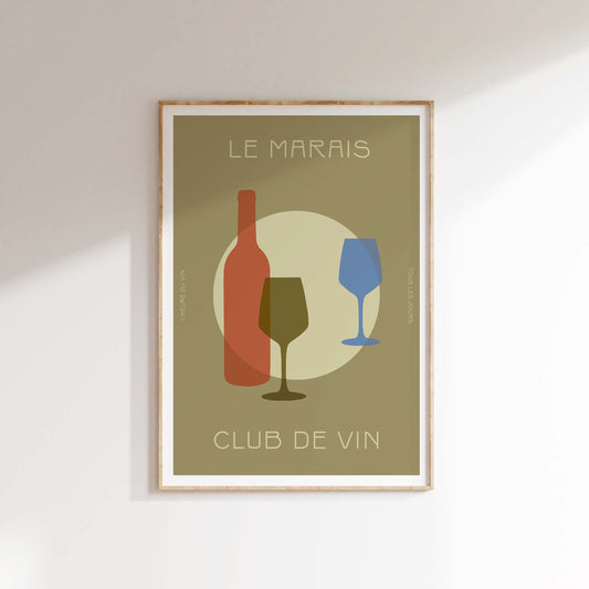 Club de Vin (Olive) Wine Print | Art Poster | Kitchen Wall Art | Gallery Wall | Retro Wine Poster