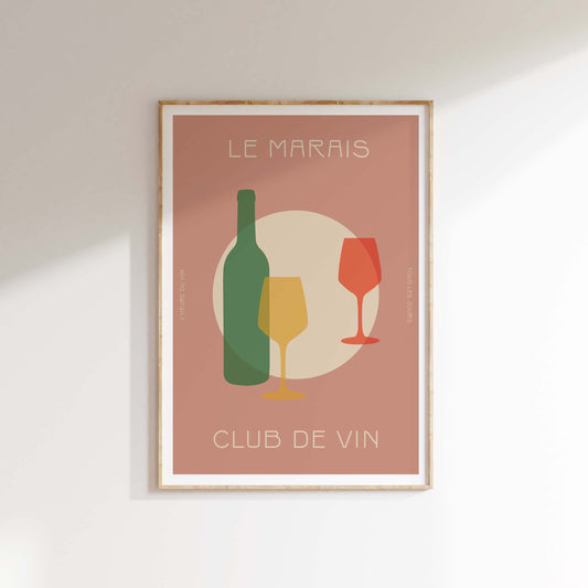 Club de Vin (Blush) Wine Print | Art Poster | Kitchen Wall Art | Gallery Wall | Retro Wine Poster