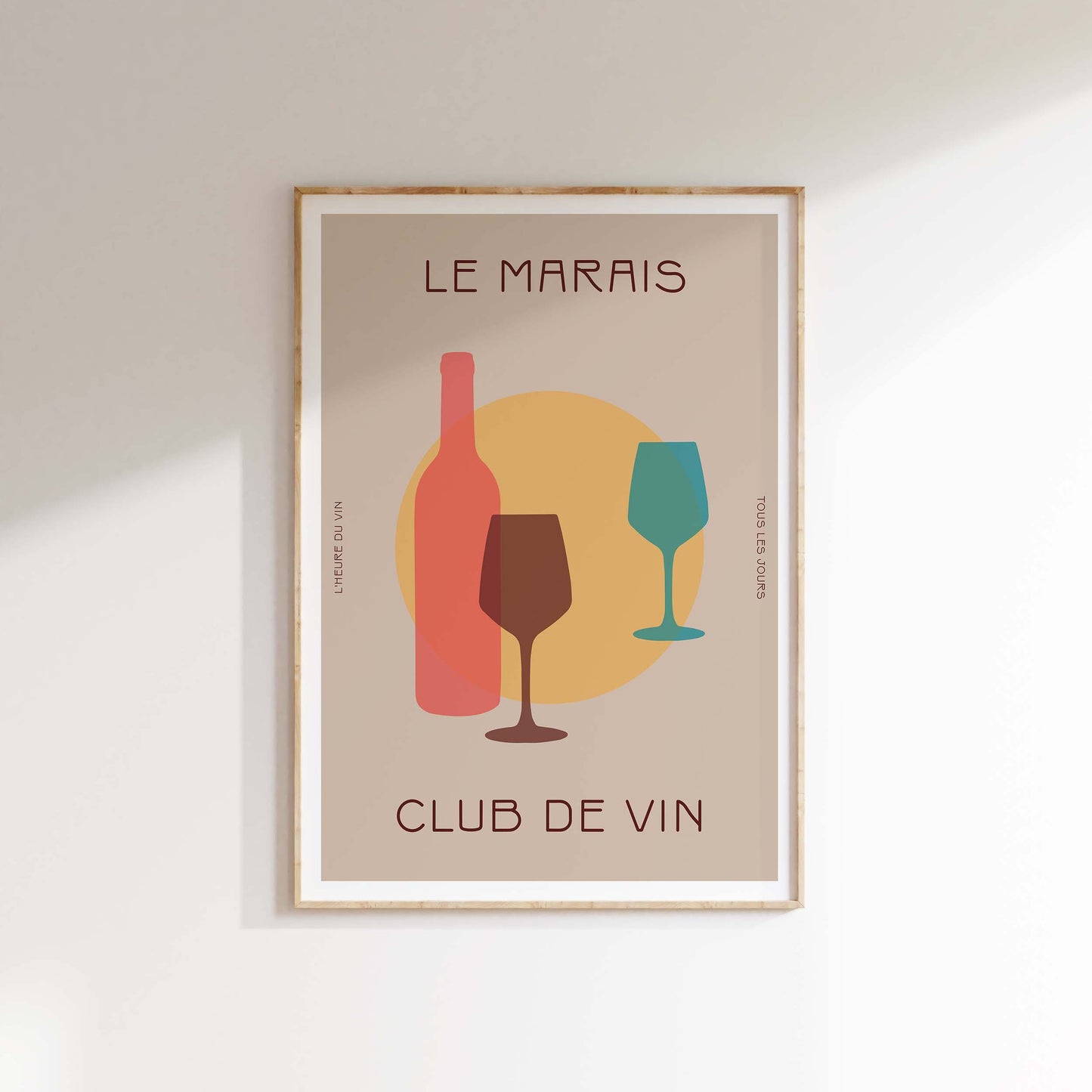 Club de Vin (Sand) Wine Print | Art Poster | Kitchen Wall Art | Gallery Wall | Retro Wine Poster