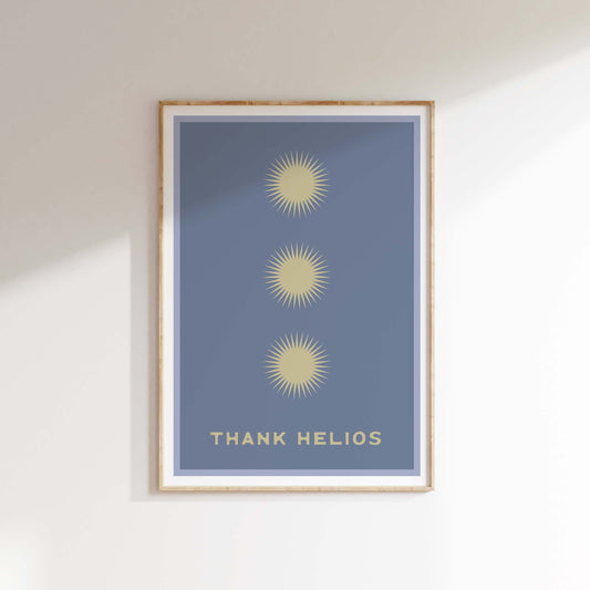 Thank Helios (Sky Blue) | Retro Sun Print | Boho Decor | Ancient Greek Sun God Art Poster