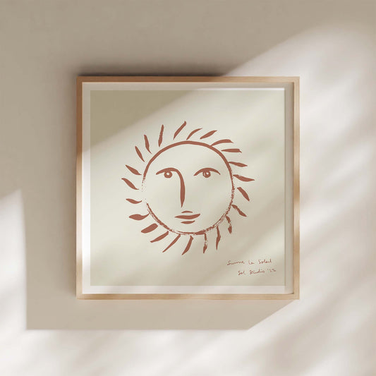 Suivre Le Soleil (Terracotta) | Retro Wall Art | Hand Drawn | Fine Art Print | French Poster | Giclée Art Print | Sun Illustration