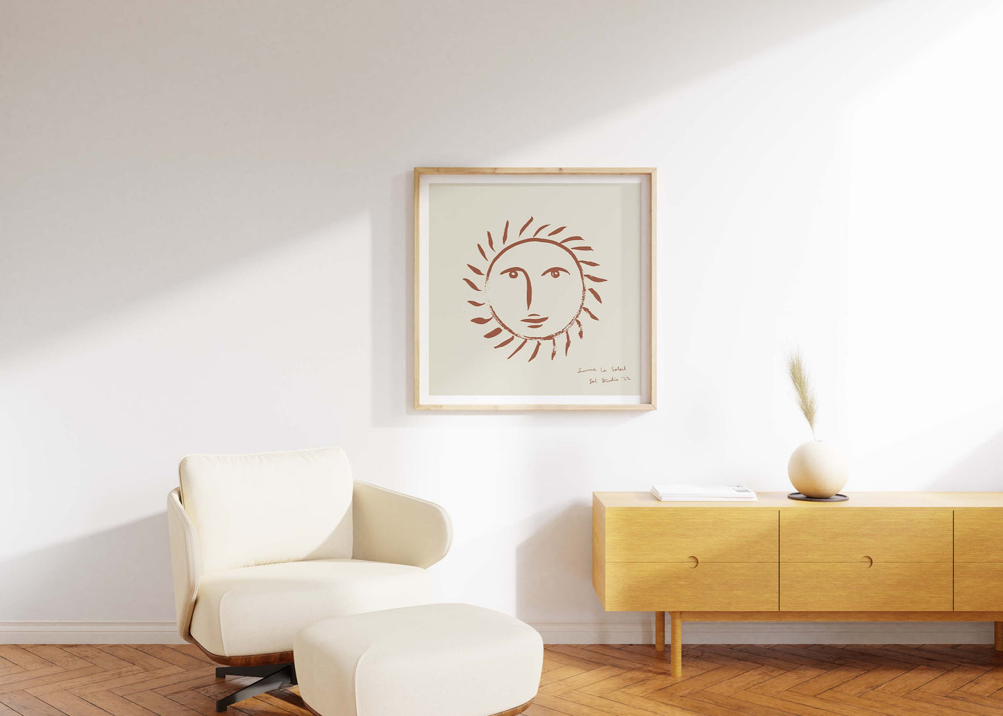 Suivre Le Soleil (Terracotta) | Retro Wall Art | Hand Drawn | Fine Art Print | French Poster | Giclée Art Print | Sun Illustration